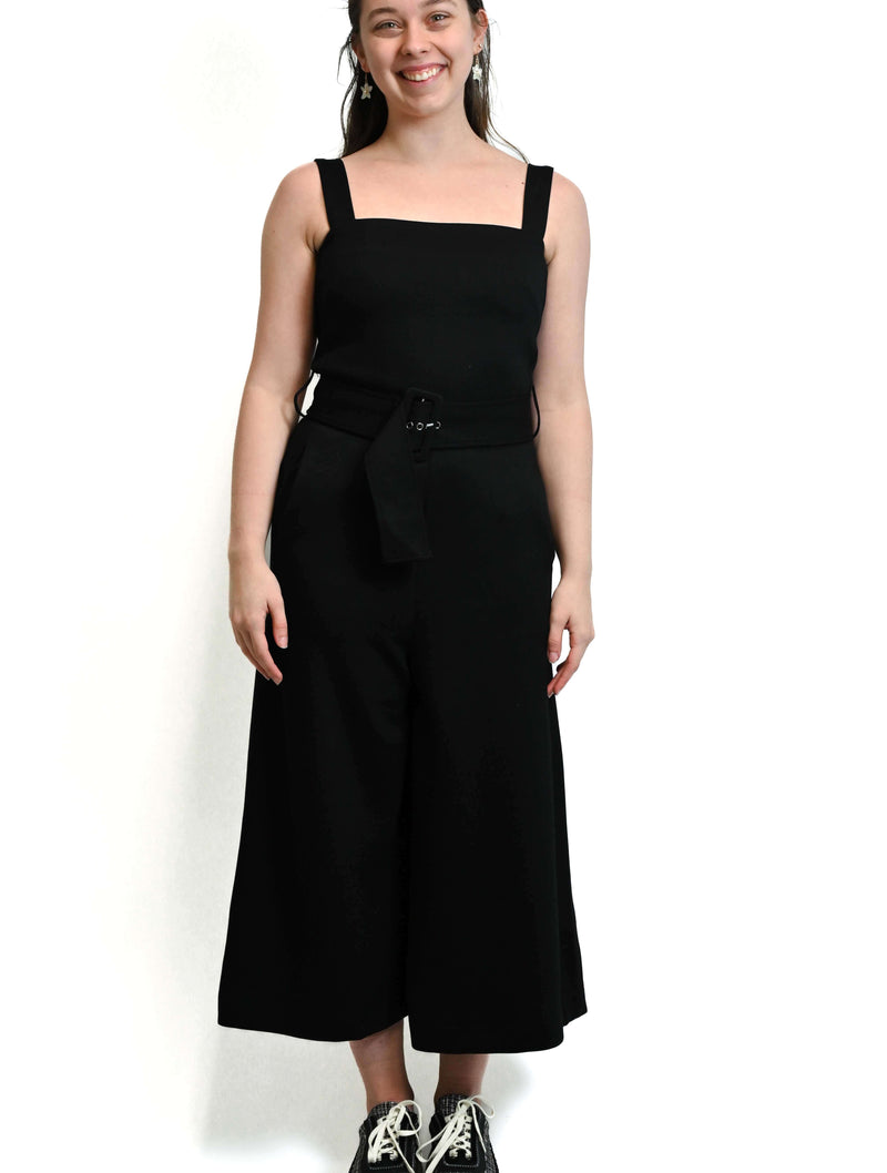 Belted Ponte Jumpsuit in Black