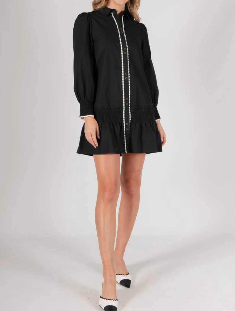 Poplin Button Up Dress with Contrast Trim