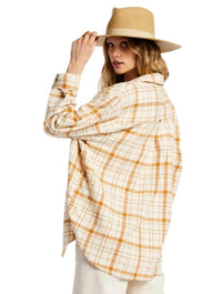 Billabong So Stoked Button Up Plaid Shirt in White Cap