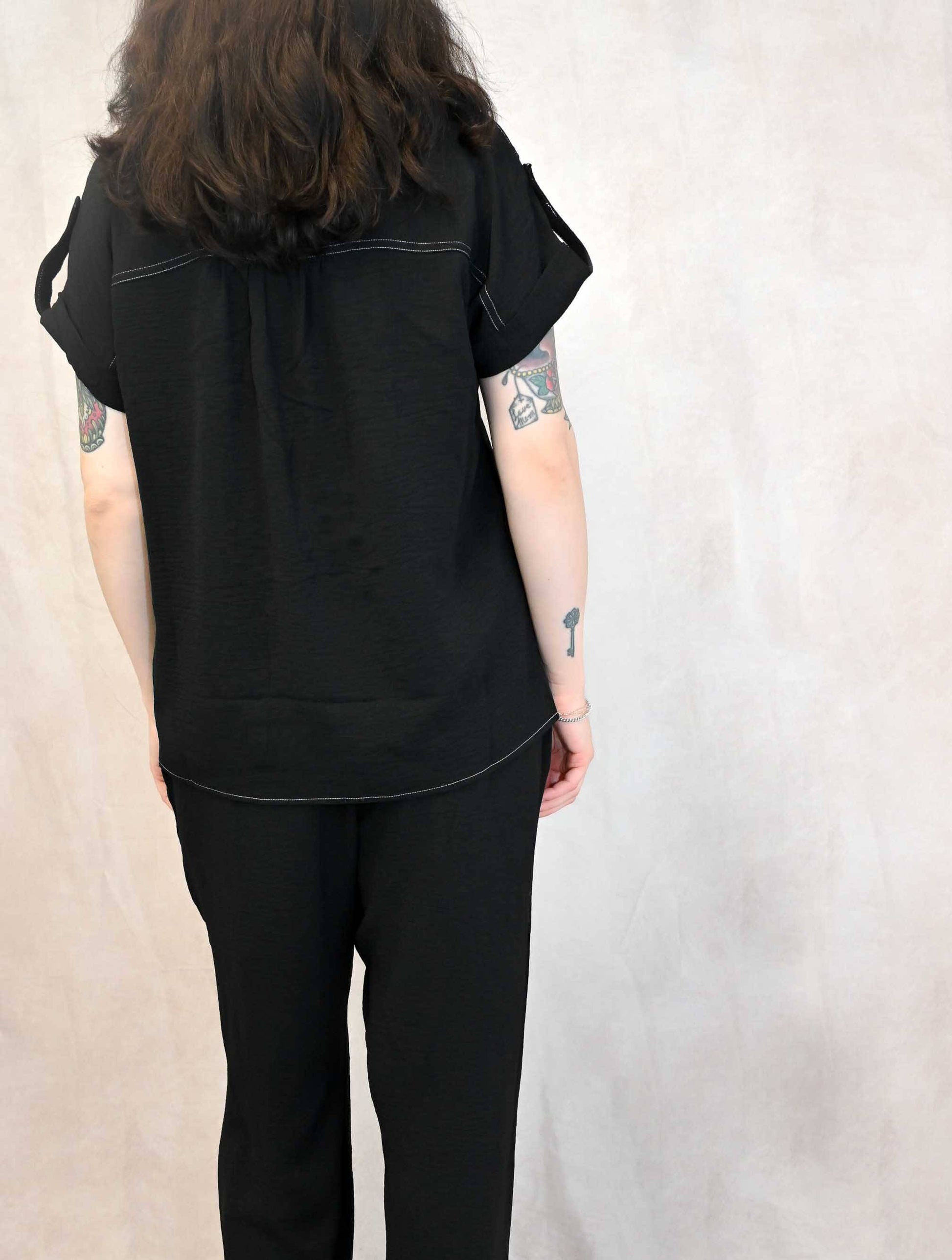 Contrast Stitch Short Sleeve Button Up