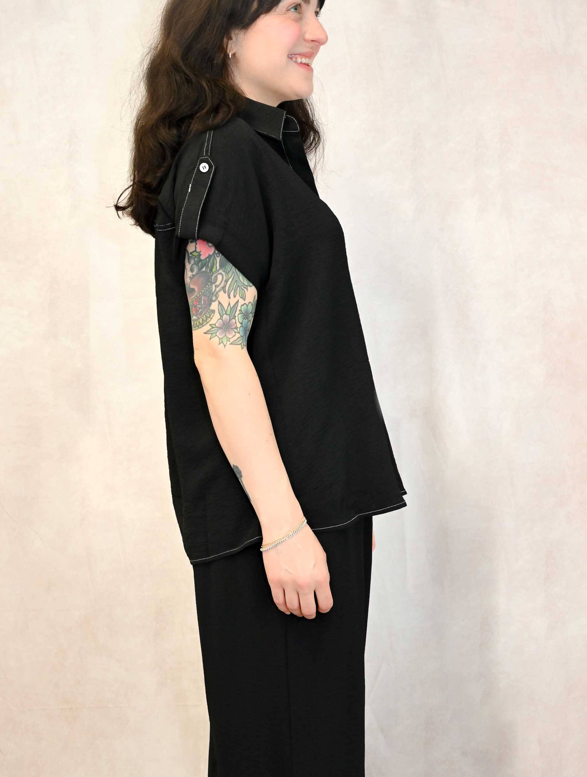 Contrast Stitch Short Sleeve Button Up