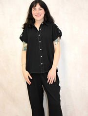 Contrast Stitch Short Sleeve Button Up
