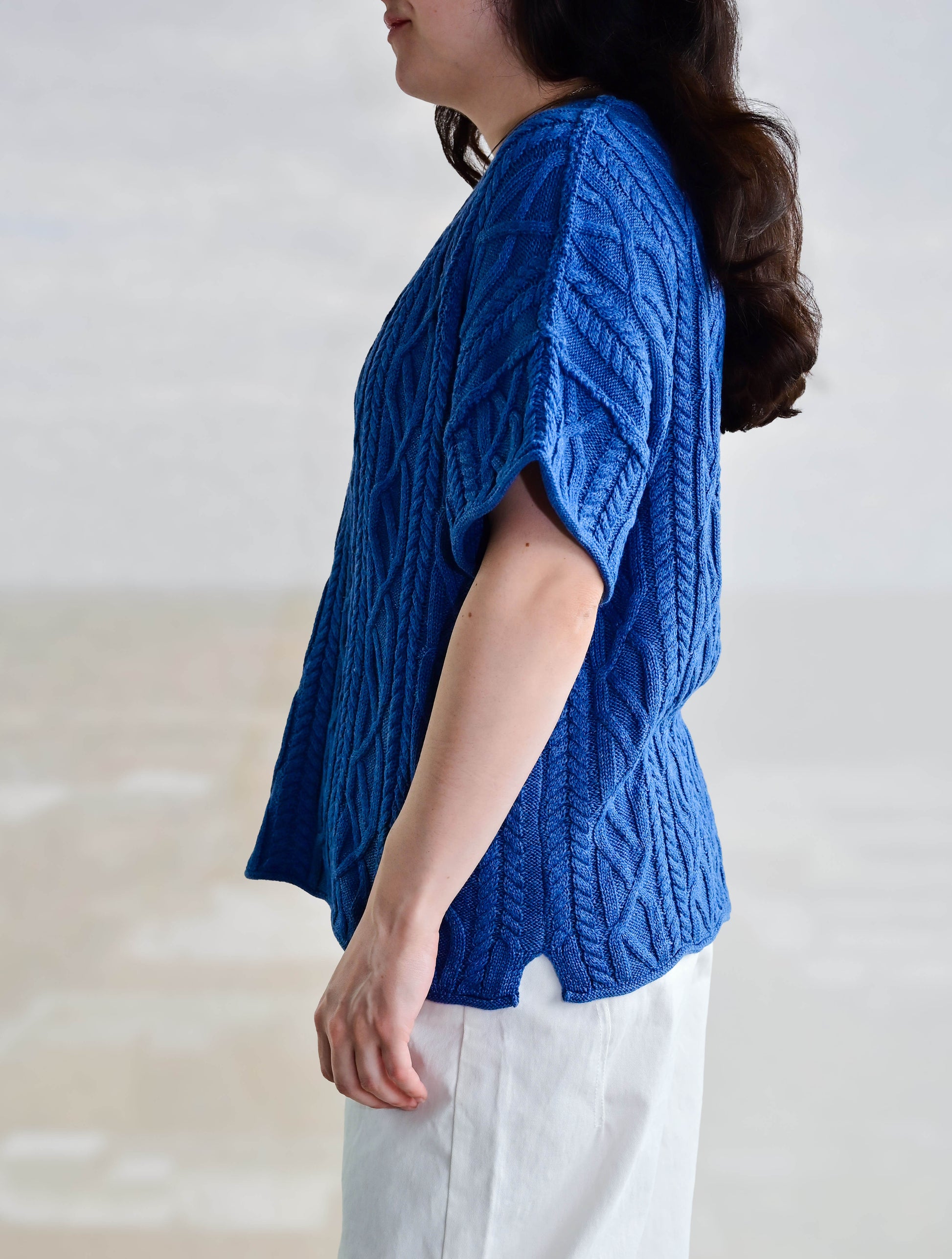 Short Sleeve Crew Neck Cable Knit Sweater Top
