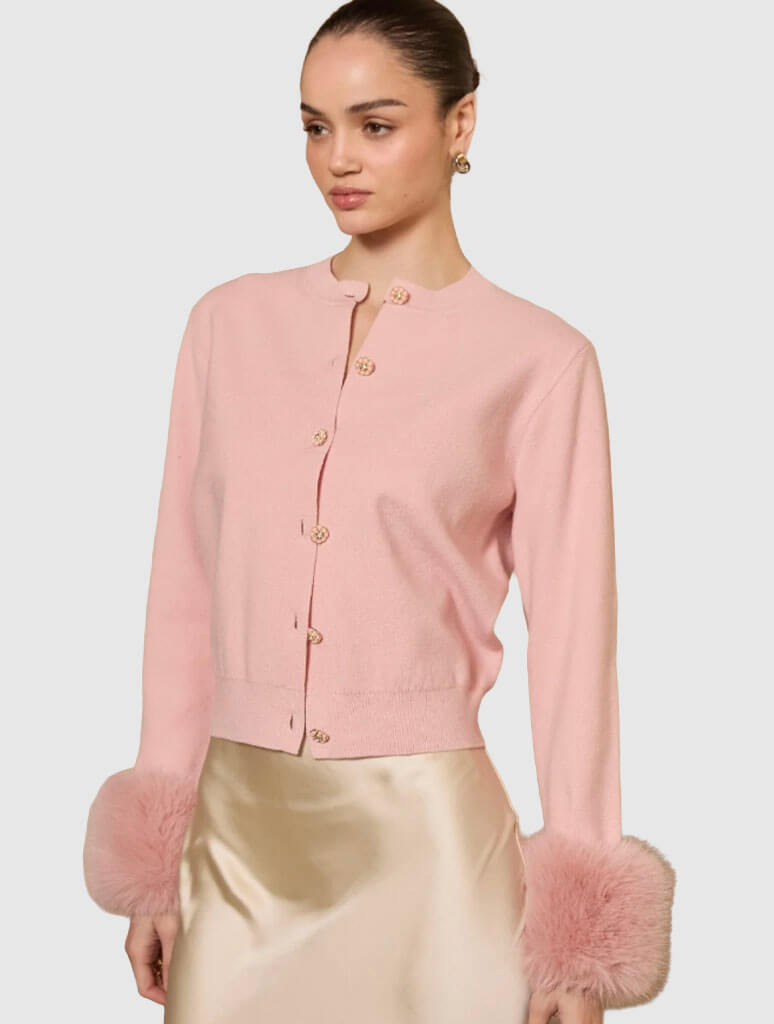 Fur Cuff Soft Knit Cardigan