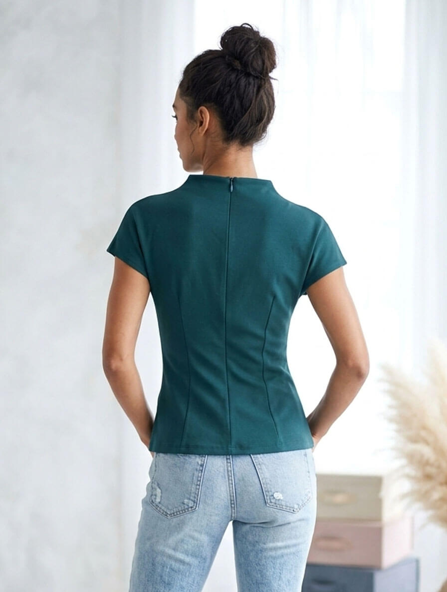 Mock Neck Short Sleeve Knit Top