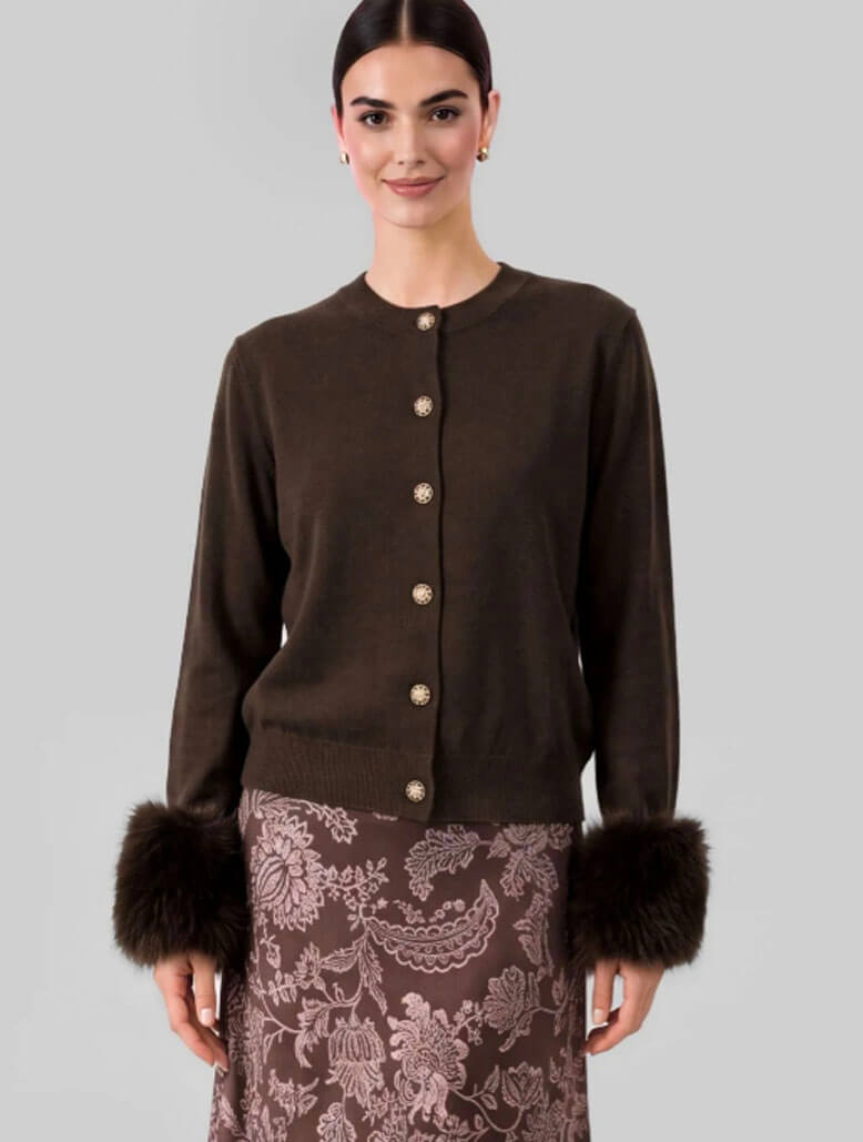 Fur Cuff Soft Knit Cardigan