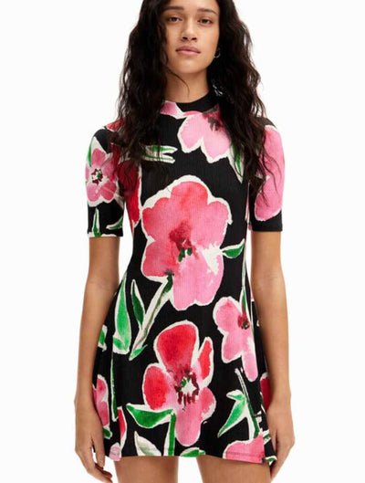 Desigual Boston Short Floral Skater Dress in Black