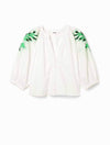 Desigual V-neck Embroidered 3/4 Sleeve Blouse in White