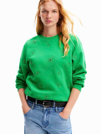 Desigual Joyta Geometric Embroidery Sweatshirt in Verde