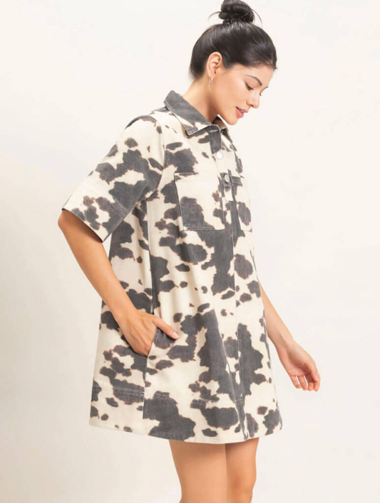 Cow Print Short Sleeve Dress