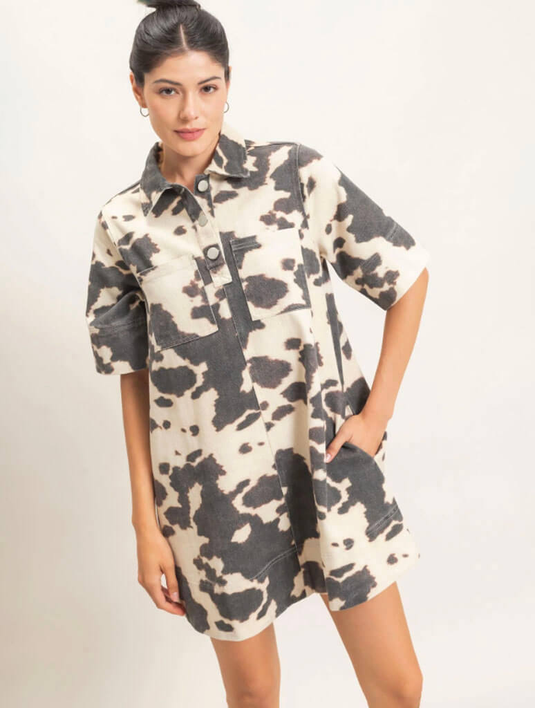 Cow Print Short Sleeve Dress