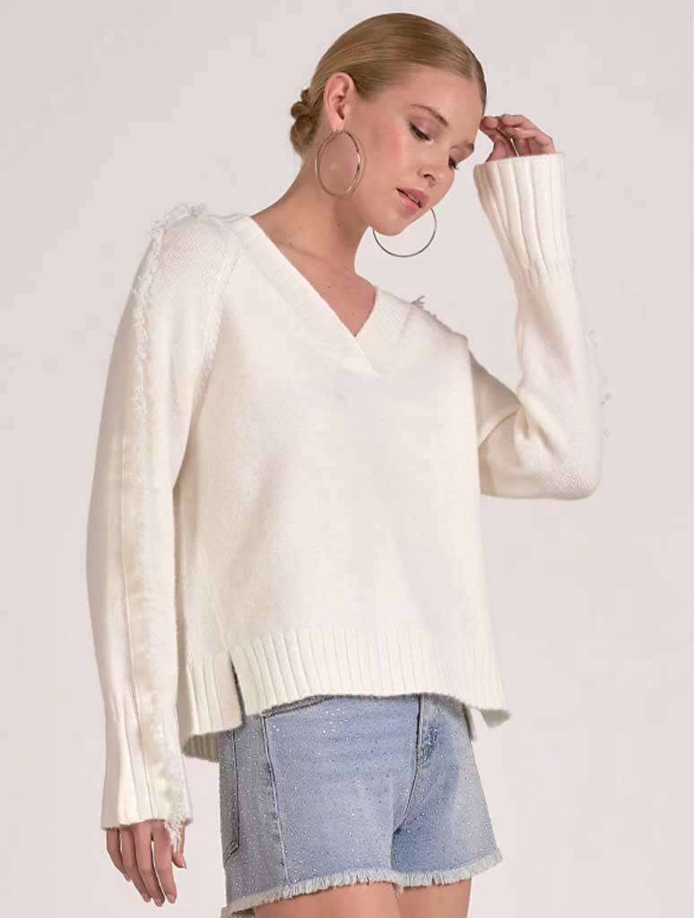 Frayed V-Neck Sweater