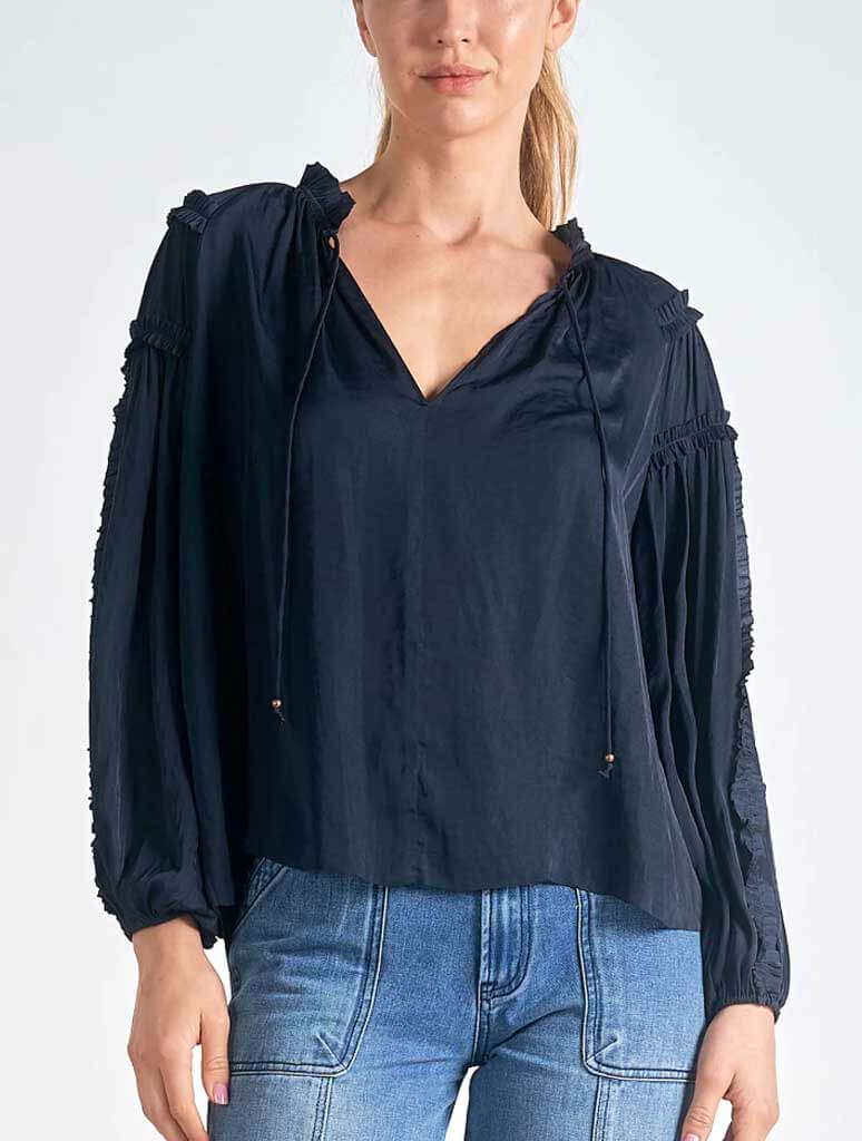 Long Sleeve Tie Neck Top