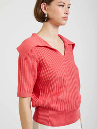 Collared Knit Top in Coral Pink