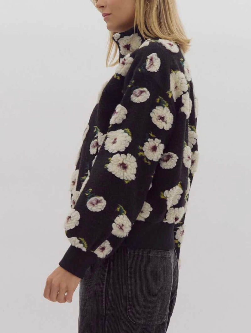 Floral Print Half Zip Long Sleeve Sweater