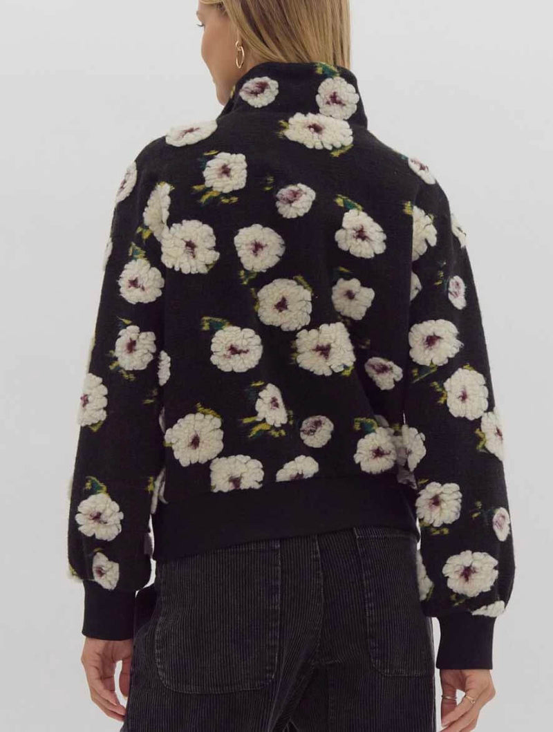 Floral Print Half Zip Long Sleeve Sweater