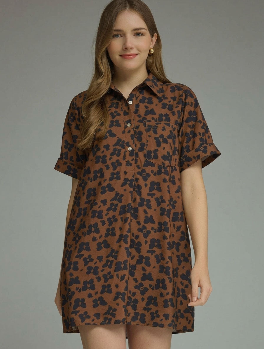 Butterfly Print Short Sleeve Mini Dress