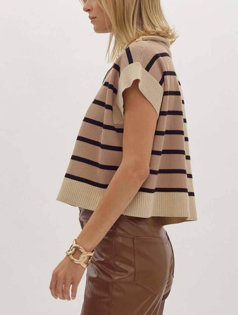 Colorblock Striped Cap Sleeve Cropped Vest