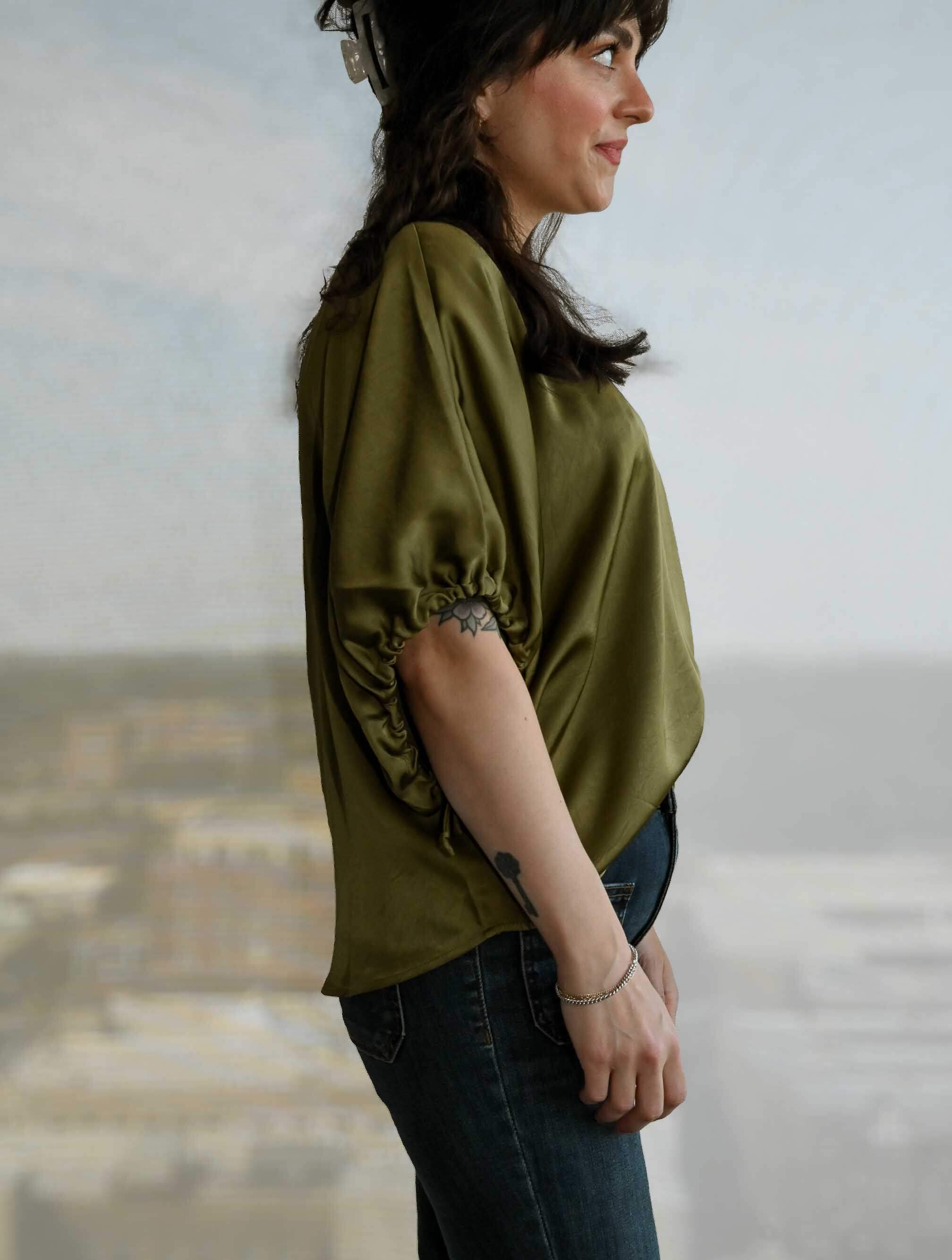 Satin Tie Sleeve Detailed Top