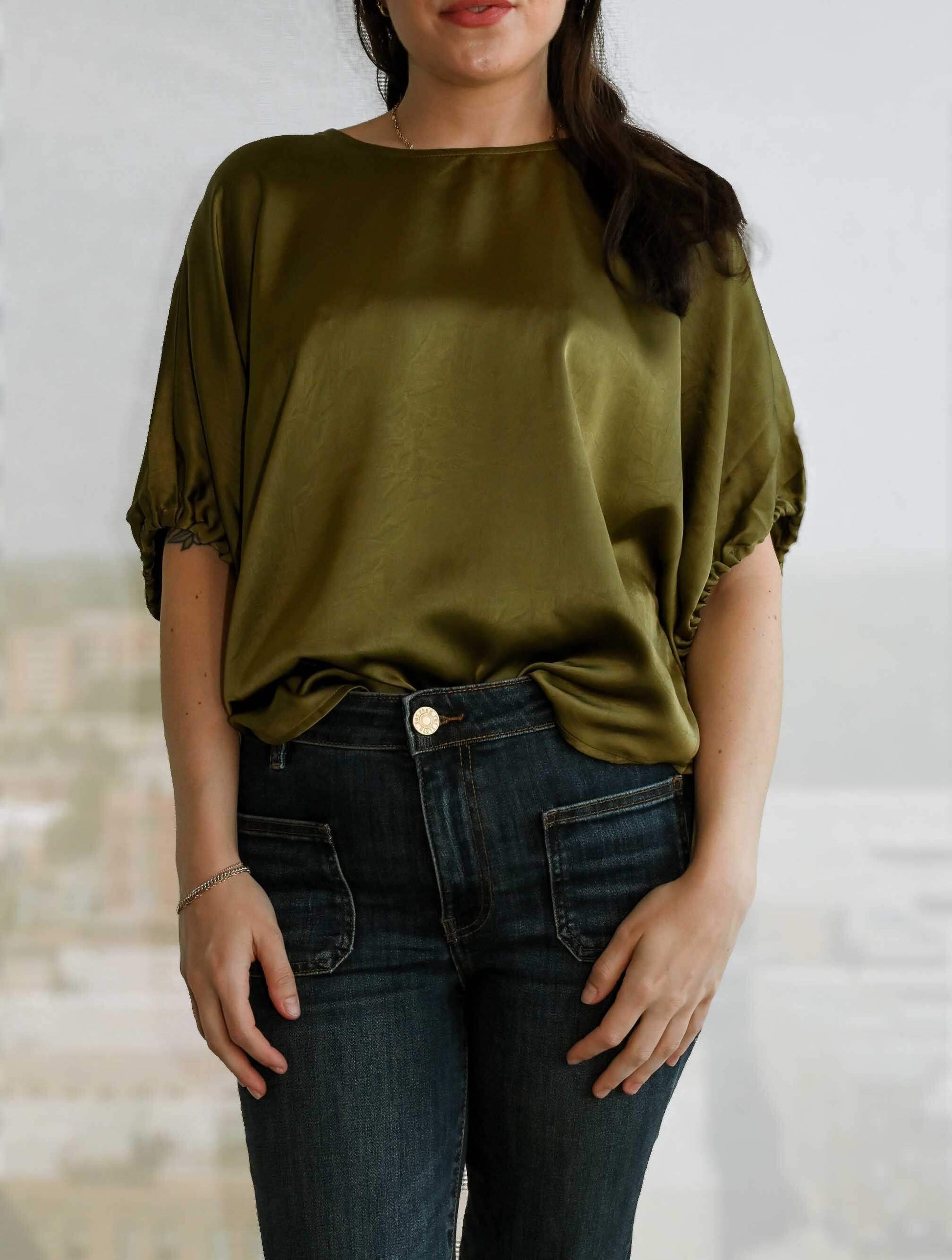Satin Tie Sleeve Detailed Top