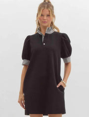 Collared Dress with Striped Details