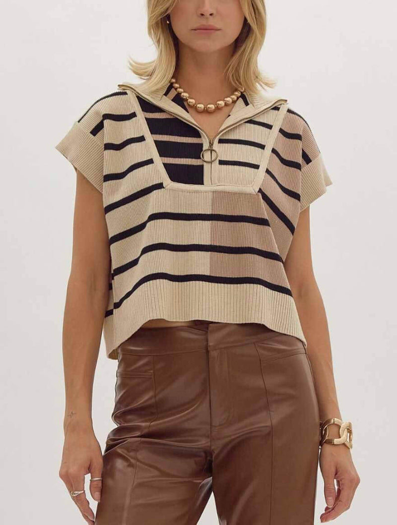 Colorblock Striped Cap Sleeve Cropped Vest