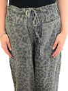 Leopard Print Mid Rise Utility Jeans with Drawstring