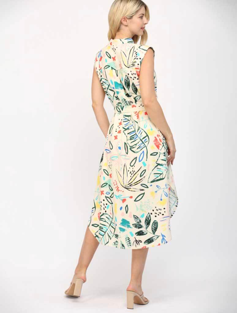 Cap Sleeve Midi Print Dress