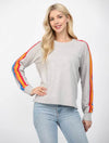 Muiticolor Stripe Sleeve Crew Neck Sweater