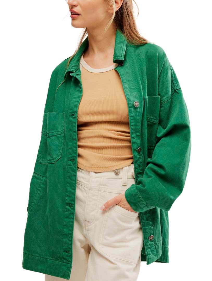 Free People Madison City Twill Jacket in Kelly Green