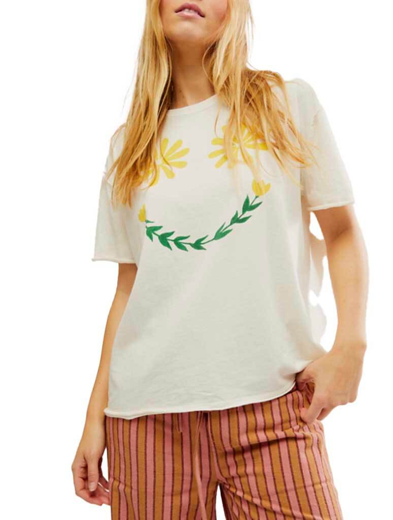 Free People Sunshine Smiles Tee in Ivory Combo