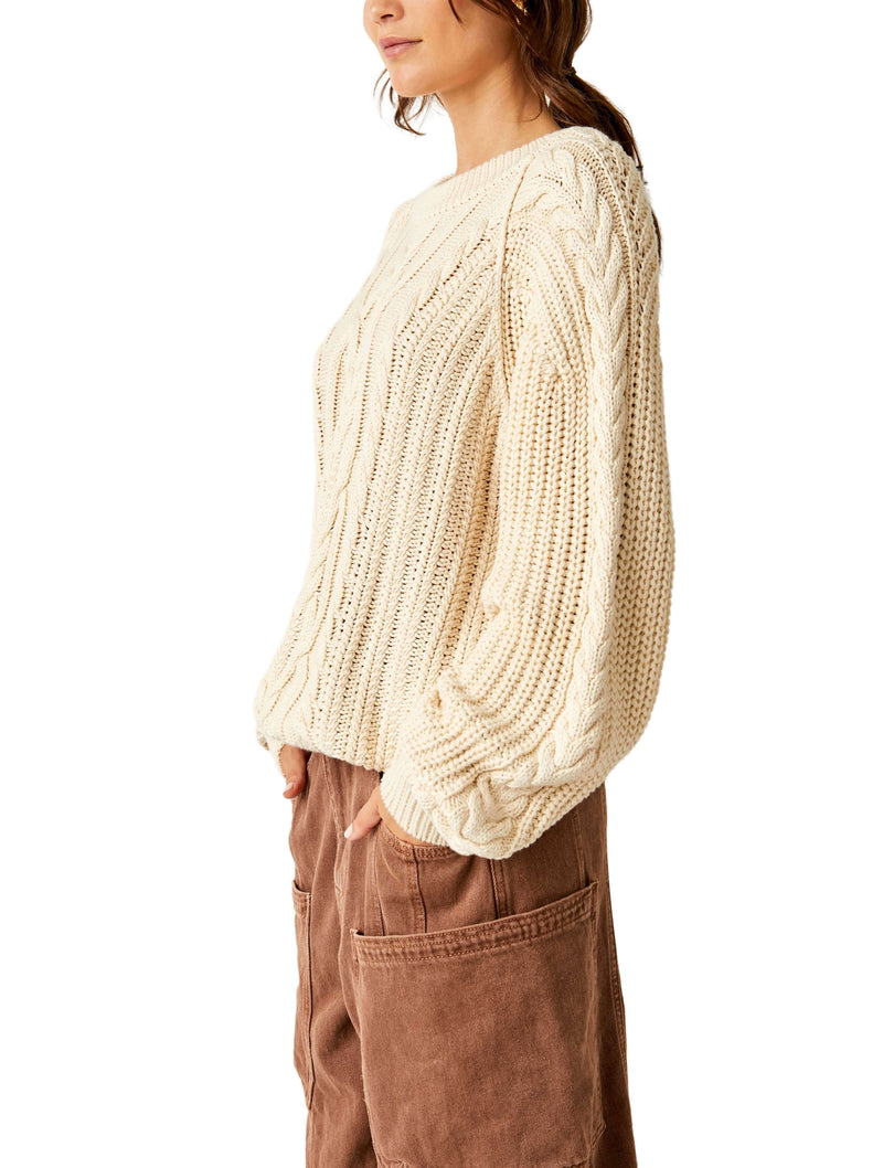 Free People Frankie Cable Knit Sweater in Ivory