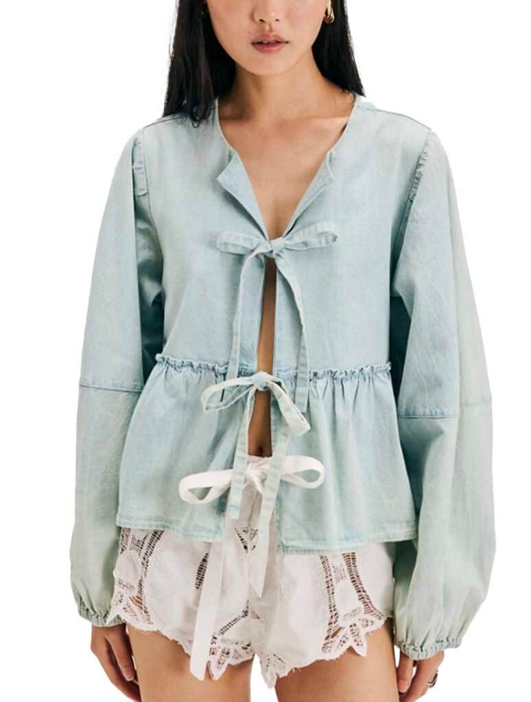 Free People Denim Brunch Babe Top