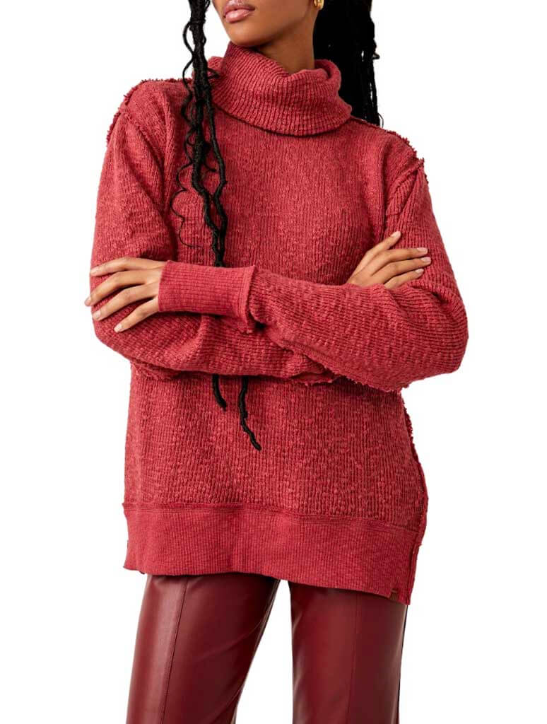 Free People Tommy Turtleneck Sweater in Blended Berry