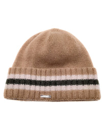 Cuff Cashmere Beanie with Stripe