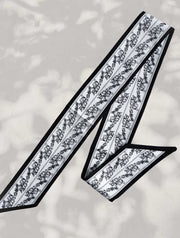 Bow and Flower Print Narrow Scarf
