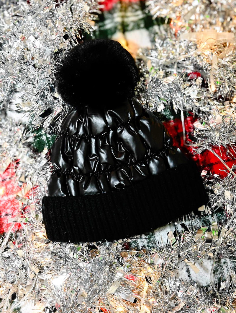 Metallic Pom Pom Puff Hat