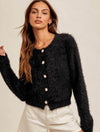 Soft Eyelash Yarn Button Down Crop Cardigan