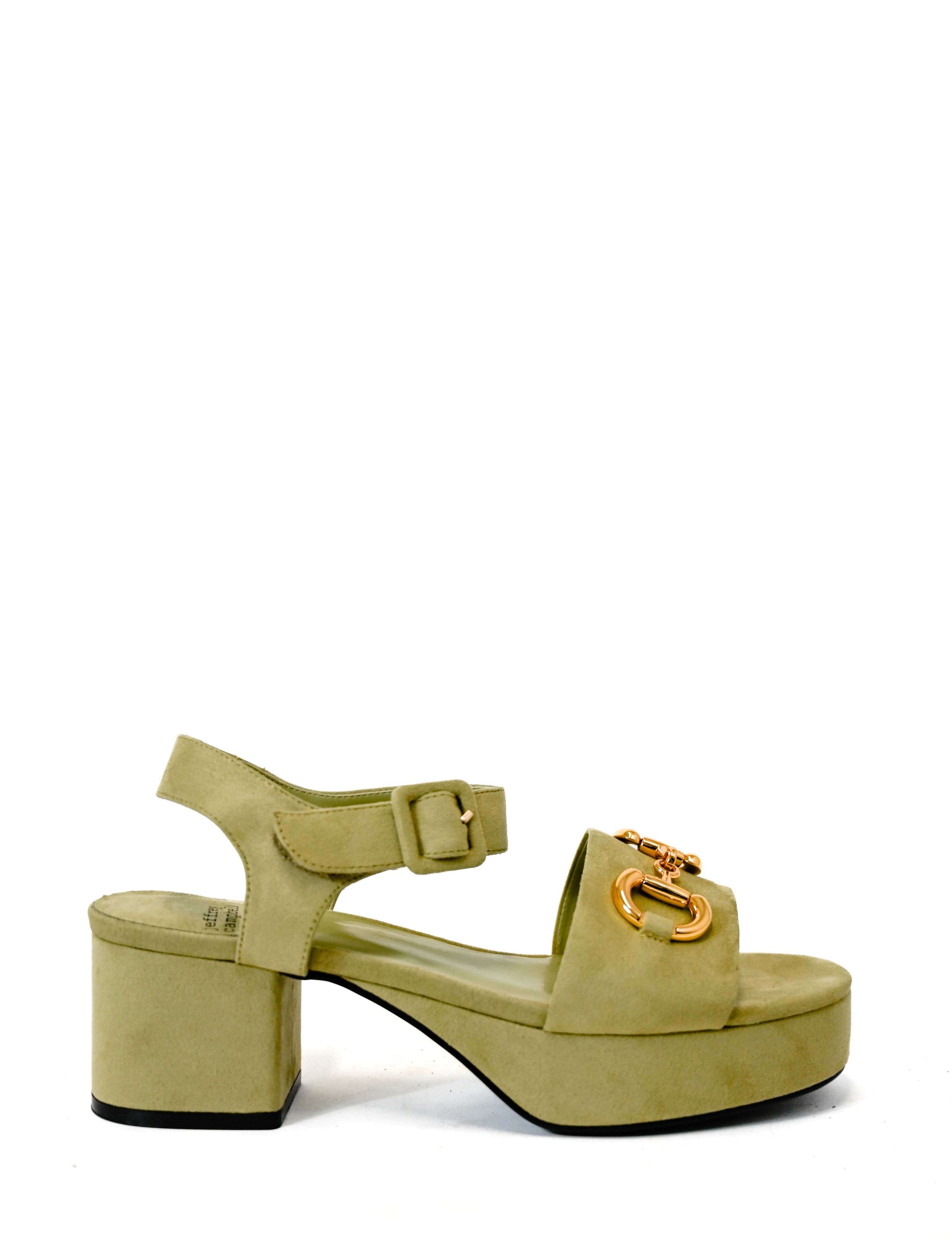 Jeffrey Campbell Timeless Sandal in Dusty Green Suede Gold