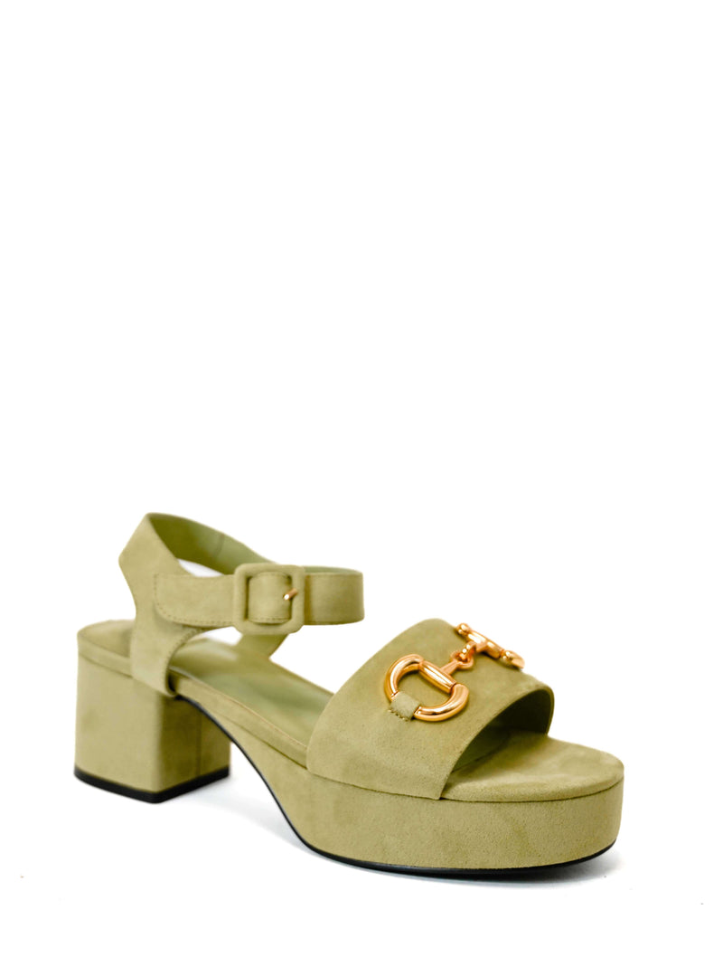 Jeffrey Campbell Timeless Sandal in Dusty Green Suede Gold