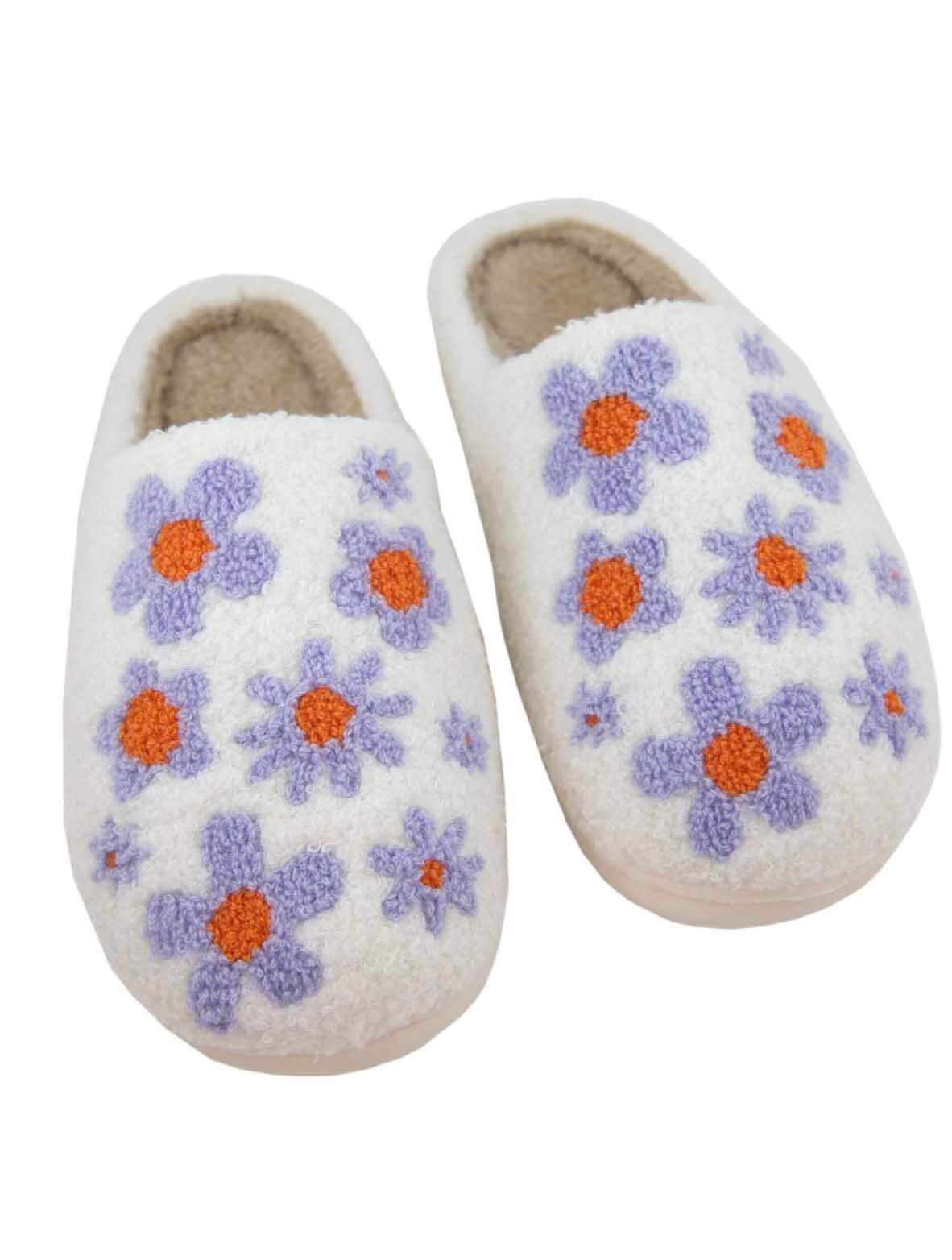 Lilac Daisy All Over Slippers in White