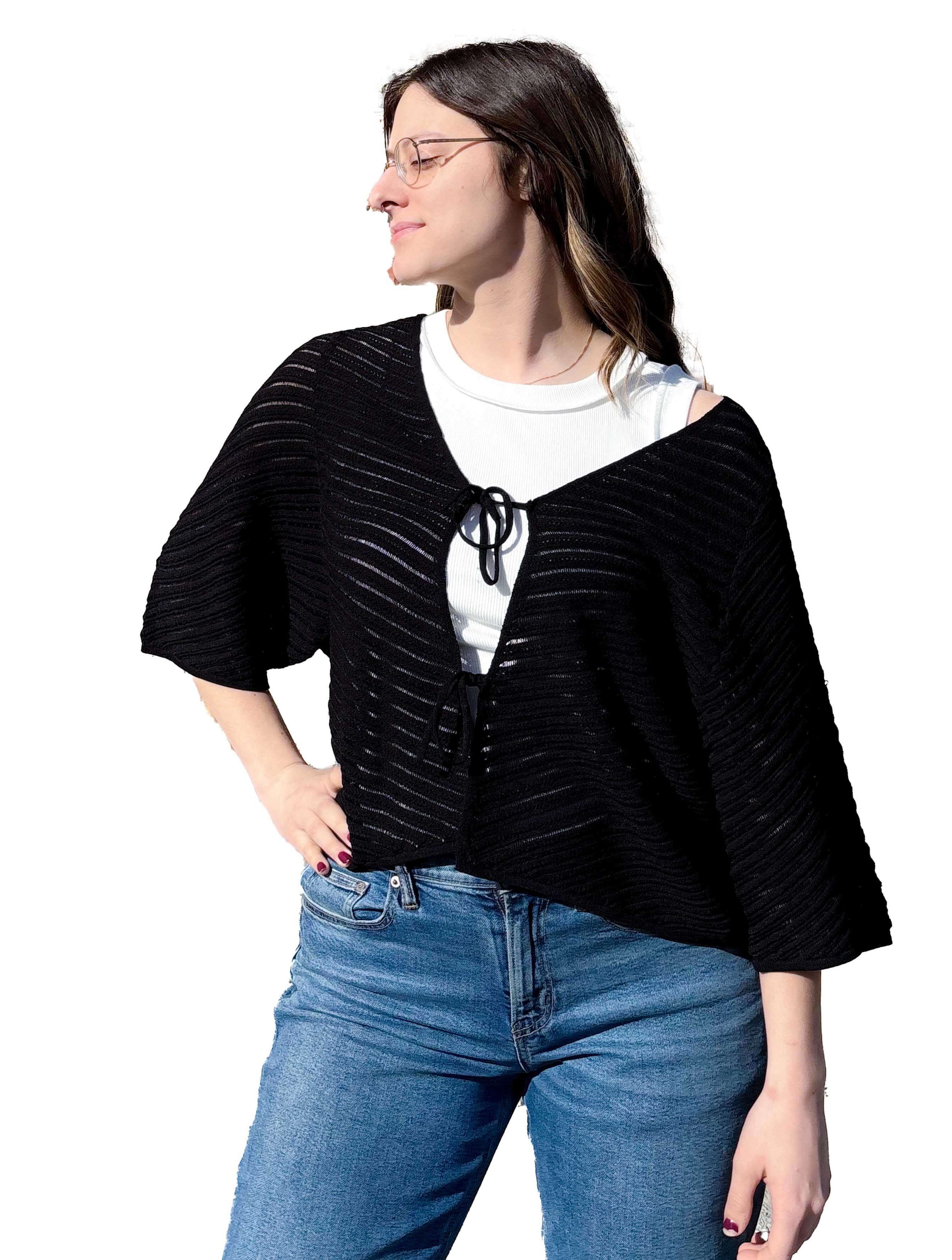 Zaza Tie Front Cardigan in Black