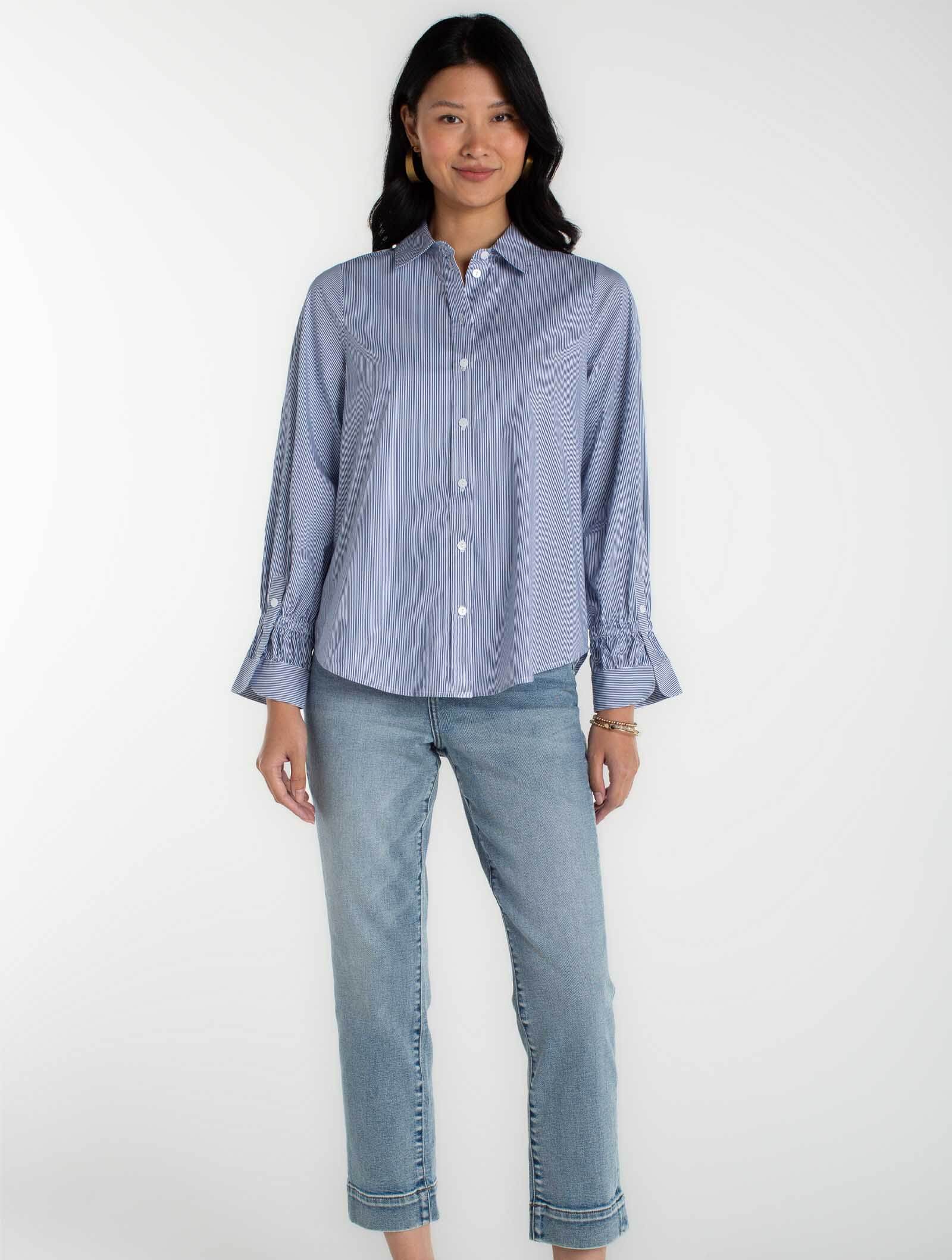 Liverpool Adjustable Sleeve Button Front Woven Top