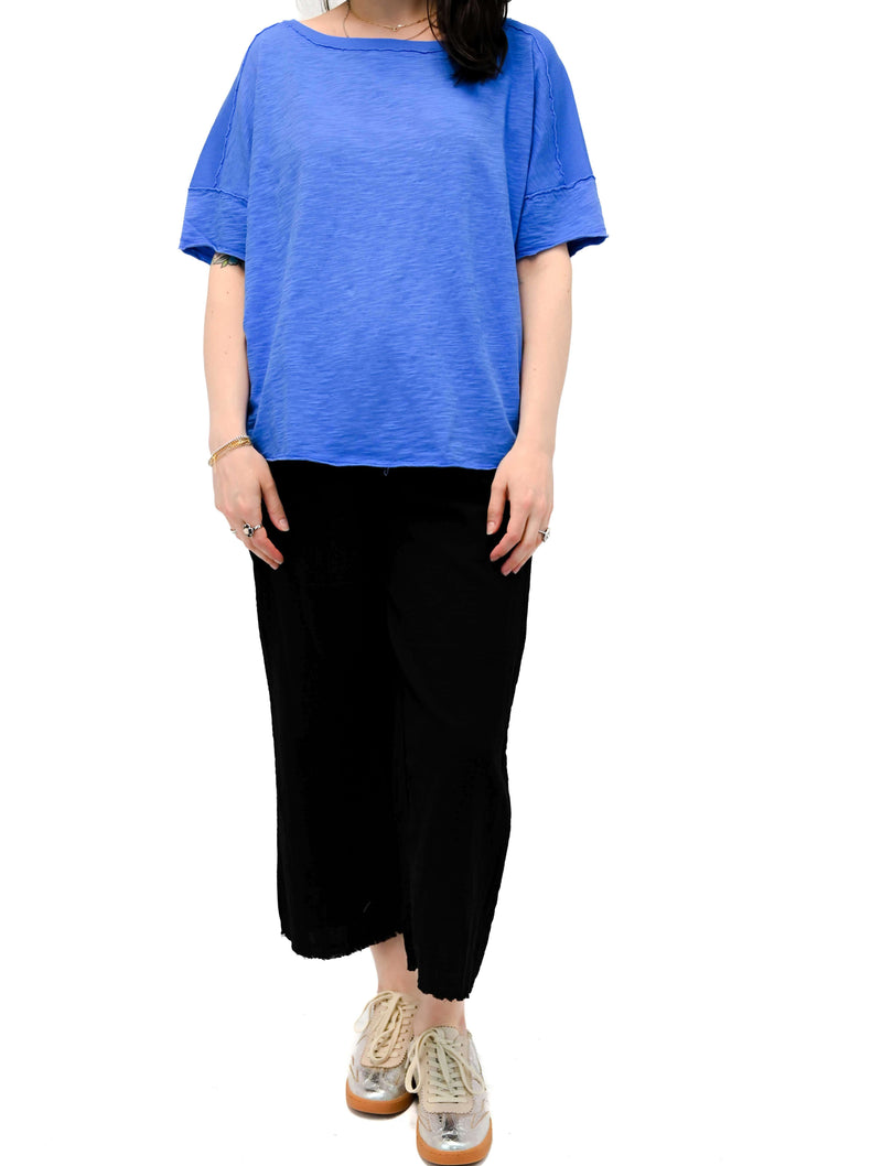 Short Dolman Sleeve Boatneck Top in Blue Cruise