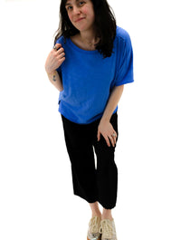 Short Dolman Sleeve Boatneck Top in Blue Cruise