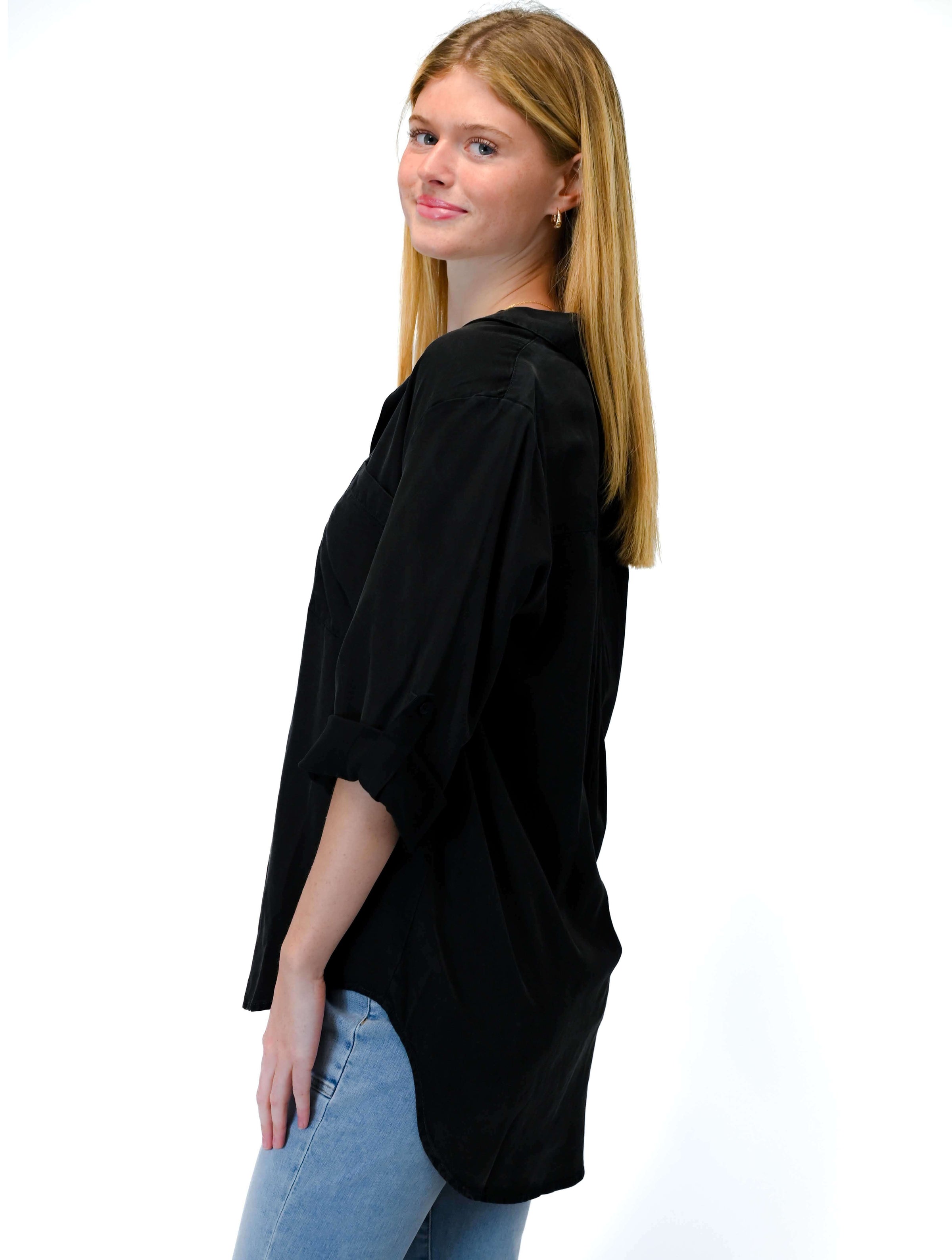 Roll Tab Patch Pocket Tunic in Black