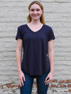 V-Neck Tee W/ Curved Hem in Grit Gray