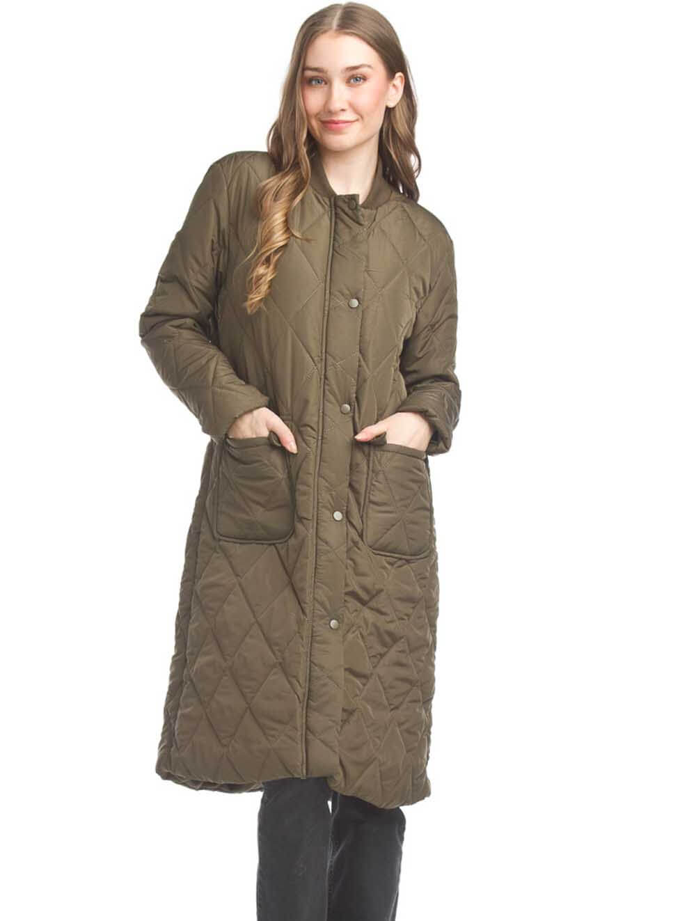 Quilted Button Front Jacket with Pockets