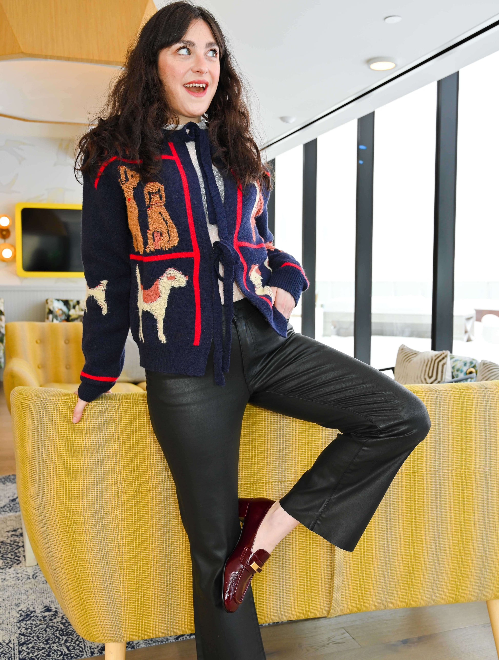 Dog Detailed Front Tie Cardigan