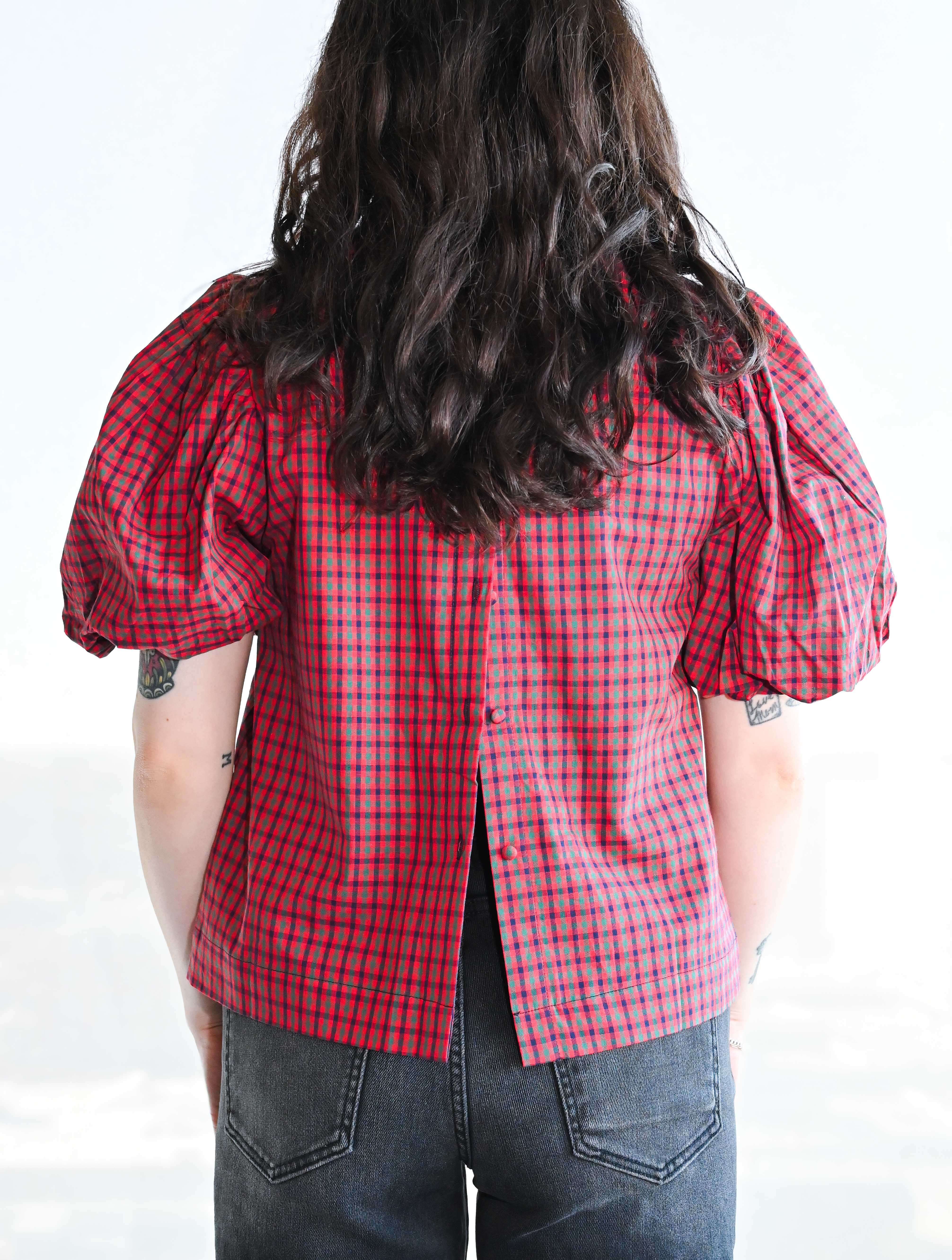 Plaid Ruffle Mock Neck Blouse (Final Sale)